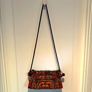 Sam Well embroidered zippered shoulder bag with pompoms